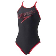 speedo 女性高彈力訓練連身Endurance SP泳裝 STW02001, 黑色 + 紅色
