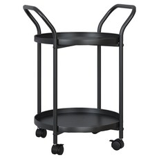 에버하우스 라운드 이동식 수납 티트롤리 FREE, 블랙, 2단