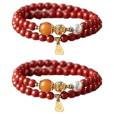Apick 紅瑪瑙點綴念珠手鍊 手腕尺寸約17.5cm, 紅色, 2個