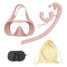 Motherworks 成人用 NO MORE WORKS 可捲式潛水面鏡 + 呼吸管 + 網眼後背包 + 收納盒 浮潛套組, 粉紅色