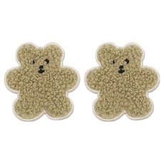 동대문단추왕 열접착식 자수 동물 보슬이젤리곰 와펜 패치, 카키, 2개