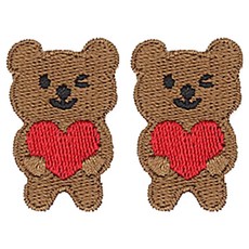 동대문단추왕 열접착식 자수 동물 하트곰돌이 와펜 패치, 브라운, 2개