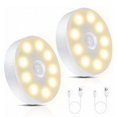 AHOYE 充電圓形感應燈/小夜燈2入組 3000K 無線感應 居家照明, 1組, 暖光