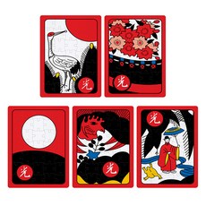 花牌五光拼圖 5種+底圖+拉鍊收納袋組, 1套, 35件, 混色