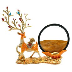 摩達客 開運招財中式好運來鹿吉流沙畫擺飾組 橙色, 33 x 12.8 x 31.5cm