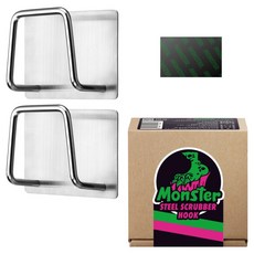 MONSTER 超強力不鏽鋼寬版菜瓜布掛鉤 2入 + 黑色凝膠 1入, 1套, 銀色(支架), 黑色(凝膠)