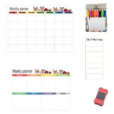 Second Best 可愛動物磁性備忘板 白色月計畫 + 白色週計畫 + 白色日計畫 + 8色白板筆 + 板擦隨機出貨組合, 磁鐵