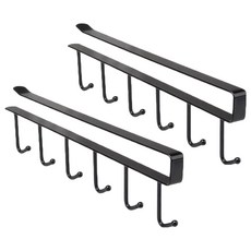 AHOYE 六鉤櫥櫃下杯架/馬克杯架/水杯座/廚房掛勾, 黑色, 2個