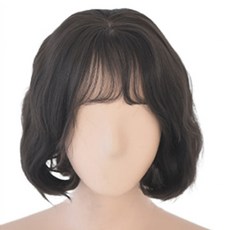 GabalNara 女性自然蓬鬆微卷全頂式短假髮 L, 1個, 自然黑