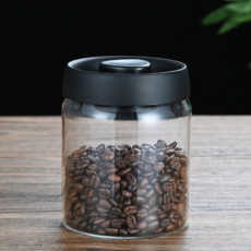 真空保鮮按壓式玻璃密封罐 中 黑色 900ml, 1個