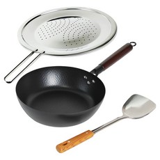 KERMA IH 鑄鐵多功能平底鍋 28cm + 不鏽鋼木柄鍋鏟 + 全不鏽鋼平底鍋孔洞鍋蓋 30cm 組合, 1套, 多功能平底鍋 28cm + 平底鍋蓋 30cm + 不鏽鋼木柄鍋鏟, 混合色