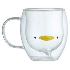 오꼬비 이중 캐릭터 유리 머그컵 250ml, 투명(오리), 1개
