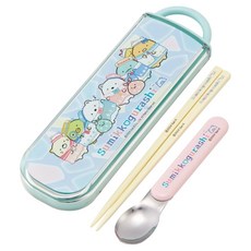 Skater CCA1AG 滑動式湯匙 + 筷子 + 抗菌餐具盒組, 1套, 湯匙 + 筷子 + 餐具盒, 角落小夥伴