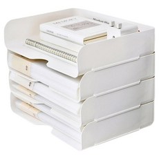 Market Plan 文件整理寬型組合抽屜型收納盒, 4層, 白色