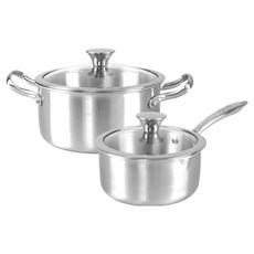 WONHA 電磁爐通用全不鏽鋼鍋具2件組, 銀色, 1套, 單柄鍋 16cm + 湯鍋 24cm