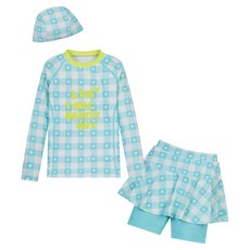 UNITED COLORS OF BENETTON. KIDS 女童愛心格紋防曬泳衣上衣 + 泳裙褲 + 泳帽套組 QCETQ1531