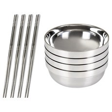 O'lbia SUS304 雙層麵碗 20cm 4入 + 筷子 4雙組合, 1套, 單一顏色