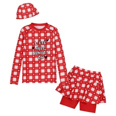 베네통키즈 여아용 하트체크 래쉬가드 상의 + 치렝스 + 수영모 세트 QCETQ1531