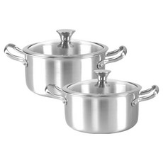 WONHA 電磁爐通用全不鏽鋼鍋具2件組, 銀色, 1套, 雙耳鍋 20cm + 湯鍋 24cm