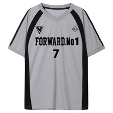 ILLUSO 男女通用 Jersey Forward7 雙線條寬鬆版型撞色V領短袖T恤, 灰色