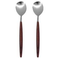 우드패턴 핸들 스텐 숟가락, 브라운, 2개, 숟가락 2p