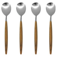 木紋手柄不鏽鋼湯匙, 湯匙 4入, 4個, 黃色