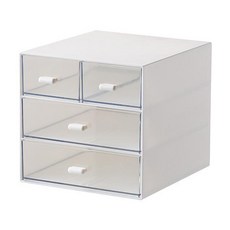 收納部屋 日式桌面抽屜盒 4格 白色/透明色, 1個