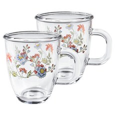 바칠레 강화유리 내열 머그컵 야쥬르 블룸 375ml, 혼합색상, 2개