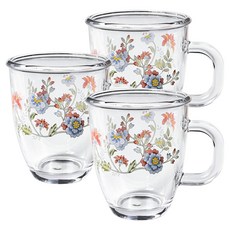 바칠레 강화유리 내열 머그컵 야쥬르 블룸 375ml, 혼합색상, 3개