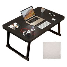MDYooMarket 高級多功能一鍵式折疊床上桌 + 螢幕專用毛巾組, 黑色(桌子)