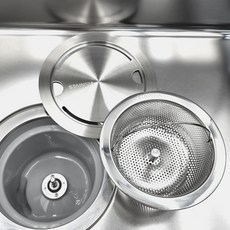 Stainsia 水槽廚餘脫水機 不可旋轉圓形過濾網 + 全不鏽鋼寬型上蓋組合, 1套, 1個