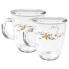바칠레 강화유리 내열 머그컵 야생화 375ml, 혼합색상, 2개