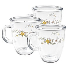 바칠레 강화유리 내열 머그컵 야생화 375ml, 혼합색상, 3개