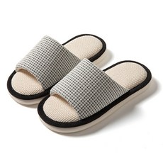 厚底亞麻室內拖鞋 LV106-4 36~37, 1雙, 奶油色系 黑色