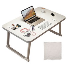 MDYooMarket 高級多功能一鍵式折疊床上桌 + 螢幕專用毛巾組, 白色(桌子)