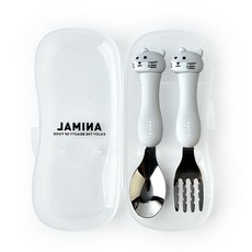 餐具組 附收納盒, 1組, 湯匙 + 叉子, 灰色小貓