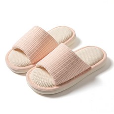 厚底亞麻室內拖鞋 LV106-9 40~41, 奶油色系 粉色, 1雙