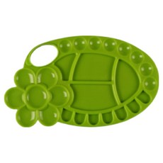 Hataesmall 簡潔俐落梅花橢圓形水彩調色盤 綠色 24.5 x 15 cm, 1個, 26格