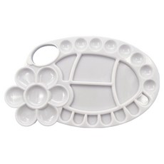 Hataesmall 簡潔水彩調色盤 梅花橢圓形 白色 24.5 x 15 cm, 1個, 26格