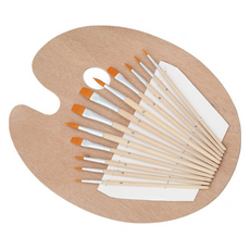 Hataessmol 整潔好收納顏料調色盤 23 x 17 cm + 12件組尼龍毛畫筆, 1套, 1格