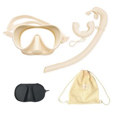 Motherworks 兒童浮潛捲式蛙鏡 + 呼吸管 + 收納盒 + 網狀後背包套組, 奶油色