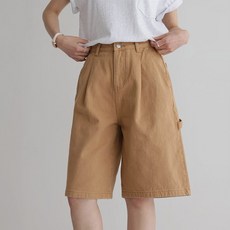 andstyle 女款木匠風細褶百慕達牛仔五分褲 264567