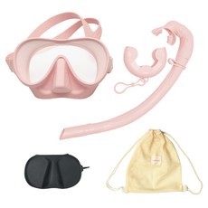 Motherworks 兒童捲式浮潛蛙鏡 + 呼吸管 + 收納盒 + 網狀後背包套組, 粉紅色