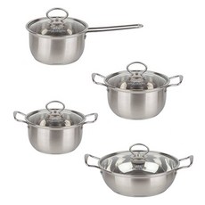 Nordic Kitchen Arsen IH 電磁爐不鏽鋼鍋具4件組, 銀色, 1套, 18公分單柄鍋 + 20公分雙耳鍋 + 22公分雙耳鍋 + 26公分火鍋