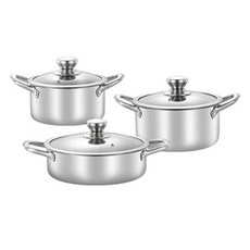 Nordic Kitchen 電磁爐用倫裡全三層不鏽鋼鍋具3件組, 銀色, 1套, 18cm雙耳鍋 + 20cm雙耳鍋 + 24cm淺鍋