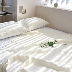 Lucidsleep 涼爽蓬鬆 海洋泡泡紗 夏季肚圍被 毯子 午睡毯 2入, 奶油象牙白