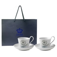 로얄코펜하겐 시그니처 하이핸들 컵 250ml 2p + 소서 2p 세트 + 쇼핑백, 화이트, 1세트