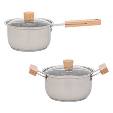 Nordic Kitchen 電磁爐 Inoxy IH 不鏽鋼鍋具 2件組, 銀色, 1套, 單柄鍋 18cm + 雙柄鍋 20cm