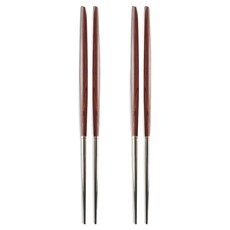 木紋把手不鏽鋼筷子, 棕色, 2個, 單品