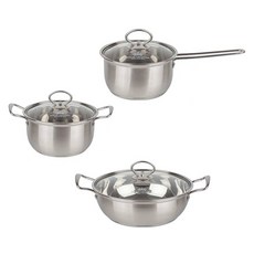 Nordic Kitchen 電磁爐 Arsen 不鏽鋼鍋具 3件組, 銀色, 1套, 單柄鍋 18cm + 雙耳鍋 20cm + 燉鍋 26cm